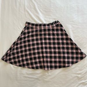 American Apparel pink and dark grey plaid high waist mini circle skirt
